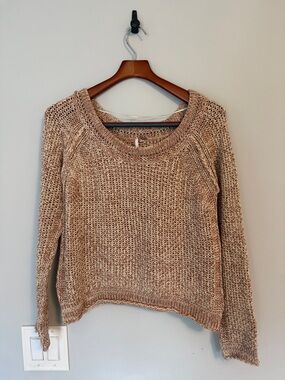 Free People Taupe Scoop Neck Chunky Knit Sweater